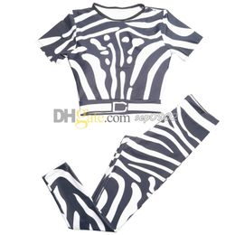 Zebraprint t-shirt Dames Letters Print Trainingspak Elastische taille Gymbroek Yoga Tee met korte mouwen