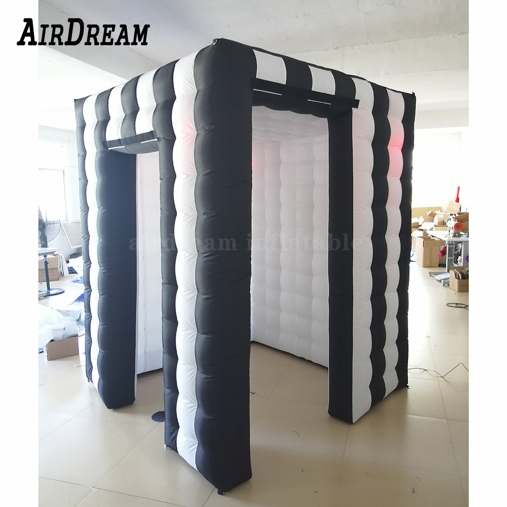 Zebra-stripe Uppblåsbar fotobooth studiofotobås med flerfärgad LED-ljus och inre luftblåsare