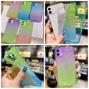 Casos de gradiente de brillo de Bling para iPhone 15 Plus 14 Pro Max 13 12 11 X XR XS 8 7 Soft TPU Dual Color Hybrid Hit Color Sparkle Luxury Mobile Phone Cover Girls Lady Back Skin