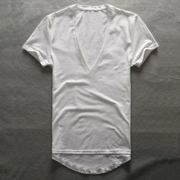 Zecmos T-Shirt col en V profond hommes plaine col en V t-shirts pour hommes mode haut de compression t-shirts hommes cadeaux de fête des pères 240305