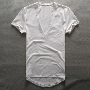 Zecmos T-Shirt col en V profond hommes plaine col en V t-shirts pour hommes mode haut de compression t-shirts hommes cadeaux de fête des pères 240320