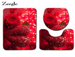 Zeegle 3PCS ROSE IMPRIMÉ MATS THAUTES TH THAUTS THAUTS Nons glissières Tapis de salle de bain Mattes de toilette Coud Cover Shower Room de salle de douche 9641384