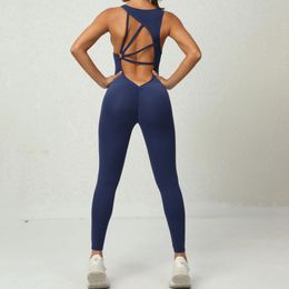 ZEEHOOH Yoga combinaison femmes une pièce pantalons de survêtement sans manches costume de sport en cours d'exécution vêtements de sport perméables Stretch serré Leggings 240102