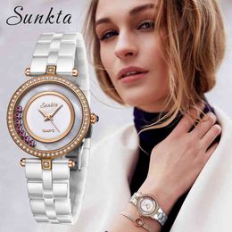 Zegarek Damski Sunkta Moda Simple Cuarzo Mujeres Relojes Impermeable Madre de perla Reloj de superficie Mujer Top Marca Reloj de lujo 210517