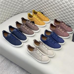 Zegna Triple Stitch Noir Blanc Bleu Profond Marron Kaki Chaussures Décontractées Hommes Beige Jaune Vert Cuir À Lacets Léger Chunky Baskets