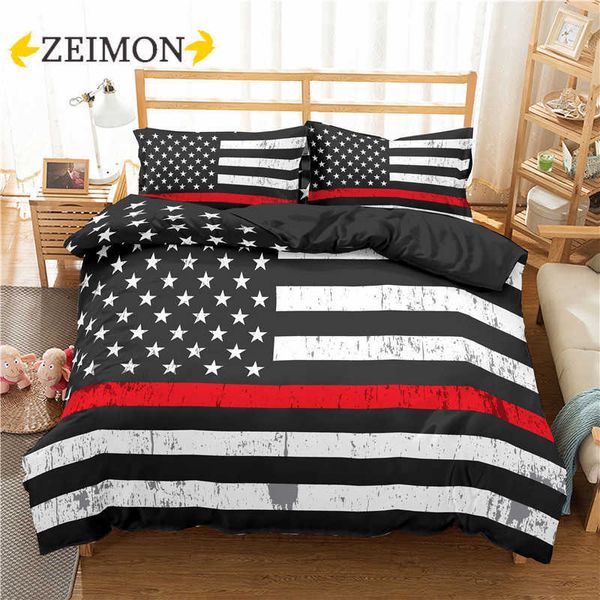 Juego de ropa de cama con bandera americana ZEIMON, juego de cama de 2/3 uds, juego de edredón con tiras textiles para el hogar, ropa de cama moderna, funda de almohada, tamaño Queen 210721