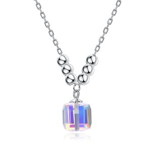 ZEMIOR 925 colliers en argent sterling pour femmes simple géométrie claire carré autriche pendentif en cristal accessoires de bijoux fins Q0531