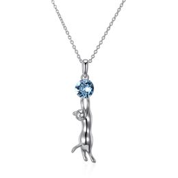 Zemior 925 Sterling Zilver Sexy Kitten Blauw Crystal Hanger Ketting Aantrekkelijke Kitty Dames Kettingen Unieke fijne sieraden 2021 Q0531