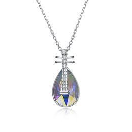 Zemior S925 Sterling Zilveren Klassieke Pipa Modellering Hanger Ketting Onregelmatige Oostenrijk Crystal Dames Val Schattige Fijne Sieraden Q0531