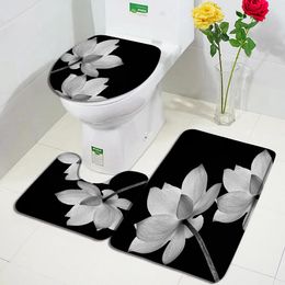 Zen Boeddha Bamboo Bath Mats Set Lotus Orchid Flowers Black Stone Plant Spa Garden Badkamer Decor Dor Deur Tapijt Toilet Deksel Mat