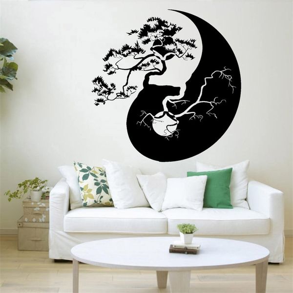 Zen décalcomanie Yin Yang arbre Style asiatique décoration de la maison livre vinyle salon intérieur auto-adhésif Stickers muraux Y462 210310