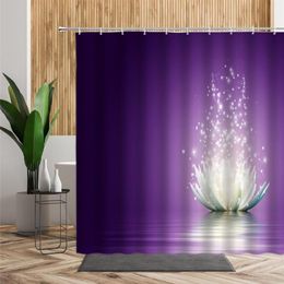 Zen Lotus rideau de douche violet rêve couleur fleurs fond salle de bain décoration Polyester imperméable rideaux de bain avec crochets 2644