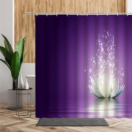 Zen Lotus Douchegordijn Paarse Droom Kleur Bloemen Achtergrond Badkamer Decoratie Polyester Waterdicht Badgordijnen Met Haken210O