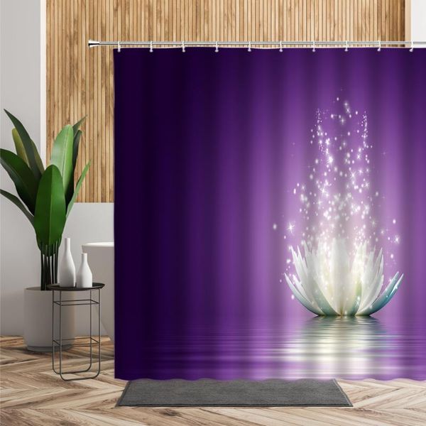 Zen lotus douche rideau de rêve violet couleur fleurs fond de salle de bain décoration polyester rideaux de bain étanche avec crochets