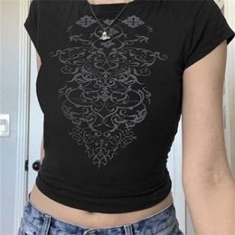 Zenaide grunge lange mouw crop tops y2k vintage grafisch print mode t shirt ontwerp herfst zwarte esthetische vrouwen tees 220408