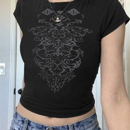 Zenaide grunge lange mouw crop tops y2k vintage grafisch print mode t shirt ontwerp herfst zwarte esthetische vrouwen tees 220525