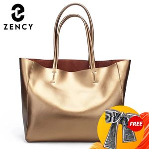 Zency Luxury Gold Womens Bag 100% en cuir authentique grande capacité sac à main Elegant Womens Messenger Crossover mode 240426