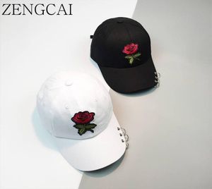 Zengcai snapback caps unisex ring gebogen hoeden caps mannen dames honkbal pet met ringen retro rose bloemen papa hoed vrije tijd gorra3054630