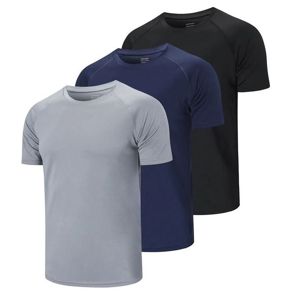 ZengVee 3 Pack hommes chemises de course hauts d'entraînement hommes Sport Fitness gymnase col rond respirant t-shirt 240309