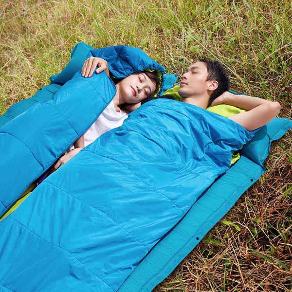 Saco de dormir portátil, almohadilla para dormir individual de algodón de siete agujeros con gorro para acampar al aire libre
