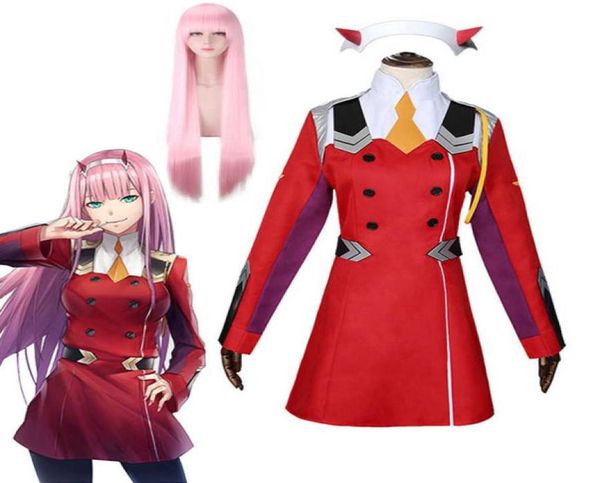 Zero Two Cosplay Costumes Anime DARLING dans le FRANXX Zero Two 02 Robe Uniforme Costumes Chapeaux Perruque Femmes Halloween Costume Robe G7222069