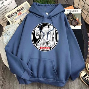 Zero Two Print Hoodies Sweatshirts Hommes Casual Loose Hip Hop Streetwear Hooded Winter Fleece Hooded Pullover Male Winter Clothes H1227