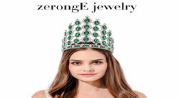 Zeronge Jewelry 78039039 Fashion Large Tall Pageant Green Silver Royal Regal Sparkly Rhinestones Tiaras en Crown for Women60385961409961
