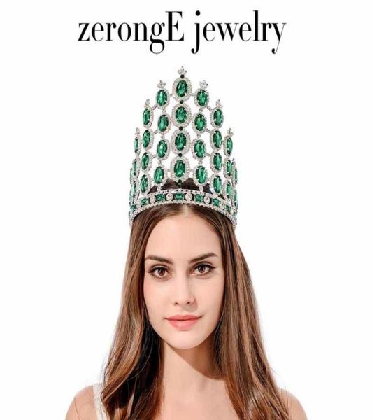 Joyería zerongE 78039039 Tiaras y corona de diamantes de imitación brillantes de color verde plateado Royal Regal para mujer60385966612927