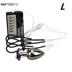 Zerosky Anale Plug Penis Ring Electro Shock Host Cable Dick Vergroten Cock Rings Seksspeeltjes Voor Mannen Electro Stimulatie Massage Y1892803