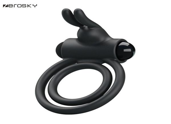 Zerosky Double verrouillage mâle vibrant anneau de pénis délai de retard anneau de coq masturbation masculine lapin oreille vibrateur Sex Toys pour hommes Y18928047122895