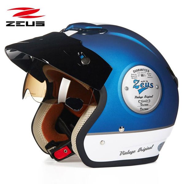 ZEUS 381c Retro media cara casco de motocicleta scooter capacete abierto vintage cara 3 4 casco locomotora eléctrica moto 252m