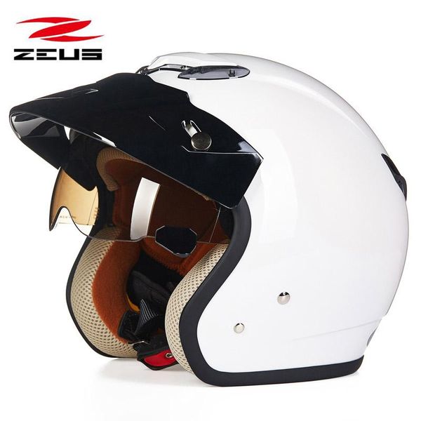 ZEUS 381c Retro media cara casco de motocicleta scooter capacete abierto vintage cara 3 4 casco locomotora eléctrica moto 244V