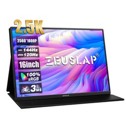 ZEUSLAP 16" 2,5K 144hz draagbare monitor 2560 1600 16:10 100%sRGB 500Cd/mﾲ Reisgamingdisplay voor laptopschakelaar ps4 ps5 Xbox