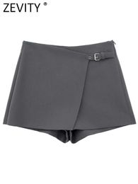 ZEVITY 2023 femmes mode ceinture conception asymétrique Mini jupe short dame côté fermeture éclair Chic pantalone Cortos QUN5454 231220
