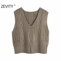 ZÉVITY NOUVELLES FEMMES FEMMES Col V Col V Twist Solide Pull à tricoter Féminin Sans manches Casual Slim Gilet Chic Loisirs Pullovers Tops S454 201017