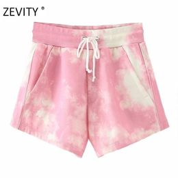 ZEVITY NIEUWE Women Popular Tie Dye Printing Drawtring Shorts Ladies High Taille Casual Slim Hot Shorts Chic Pantalone Cortos 210306
