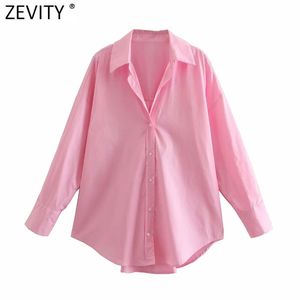 Zevendheid Nieuwe Vrouwen Simply Single Breasted Poplin Pink Shirt Office Dame Lange Mouw Zakelijke Blouse Roupas Chic Blusas Tops LS9288 210419