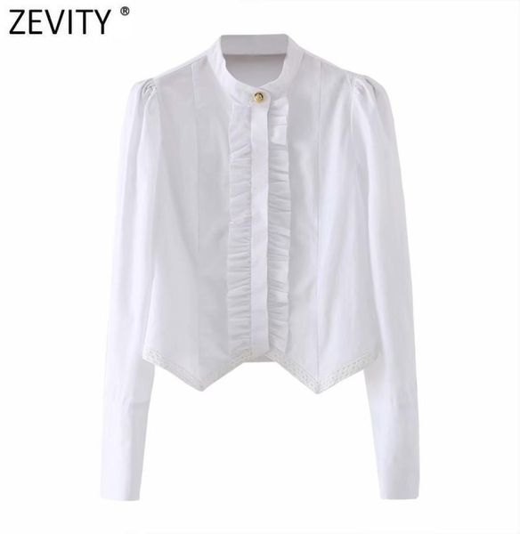 Zevity nouvelles femmes doux Agaric dentelle conception blanc Blouse Blouse bureau dame col montant chemises chics affaires Femininas hauts LS7692 29369971