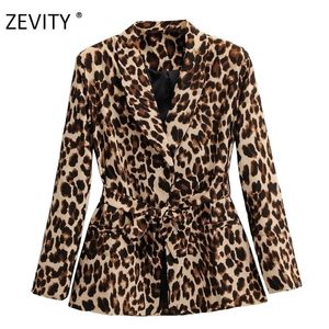 Zevity Nouvelles femmes vintage imprimé léopard blazer col cranté dames de bureau ceintures causales élégantes vêtements d'extérieur costume manteau tops C539 201114