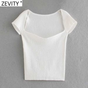 Zevity femmes Chic Sexy côtes Corset tricot Camis débardeur haute rue dames été mince à manches courtes haut court SW845 210603