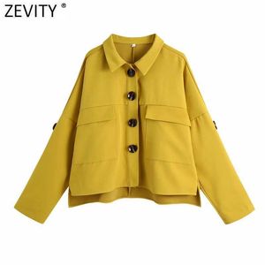 Zeefity vrouwen elegante effen kleur zak patch losse kimono shirt jas kantoor dame dragen enkele breasted uitloper jas tops CT691 210603