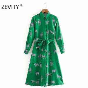 Zevity Femmes Femmes Fashion Imprimé à manches longues Chemise décontractée robe de bureau de bureau de la dame à poitrine vestido chic robes DS4408 210623