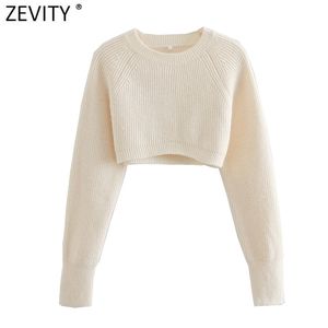 Zevity, calentadores de brazos a la moda para mujer, suéter de punto corto, suéteres básicos de manga larga con cuello redondo para mujer, jerséis elegantes, Tops cortos S657 210812