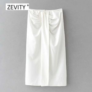 Zeefity vrouwen mode zwart wit kleur geknoopt split casual slanke een lijn rok faldas mujer dames chic back rits rokken qun687 210603