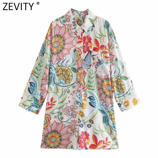 Zevity Mujeres Moda Colorida Camisa con estampado floral Playsuits Mujer Kimono Pantalones cortos sueltos Siamés Chic Casual Bolsillo Mamelucos P1121 210603