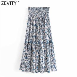 Zevity femmes mode imprimé fleuri dentelle Crochet couture jupe mi-longue Faldas Mujer femme élastique taille haute Boho jupe QUN786 210603