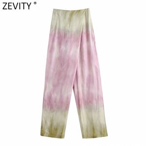 Zevity Women Fashion Gragual Color Tie teité Pantalon de jambe large en satin