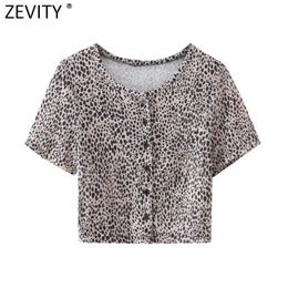 Zevity, blusa corta ajustada con estampado de leopardo a la moda para mujer, camisas casuales de manga corta básicas para mujer francesa, blusas elegantes Chemise LS9164 210603