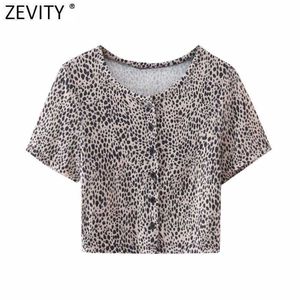 Zeefity Dames Mode Luipaard Print Korte Slanke Blouse Franse Vrouwelijke Basic Korte Mouw Casual Shirts Chic Chemise Tops LS9164 210603