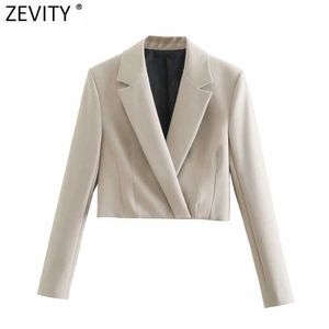 Zevity Femmes Mode Collier Notched Collier Courtimé Blazer Blazer Coat Office Dame Slim Entreprise Costumes Femme Chic Summer Tops SW714 210603